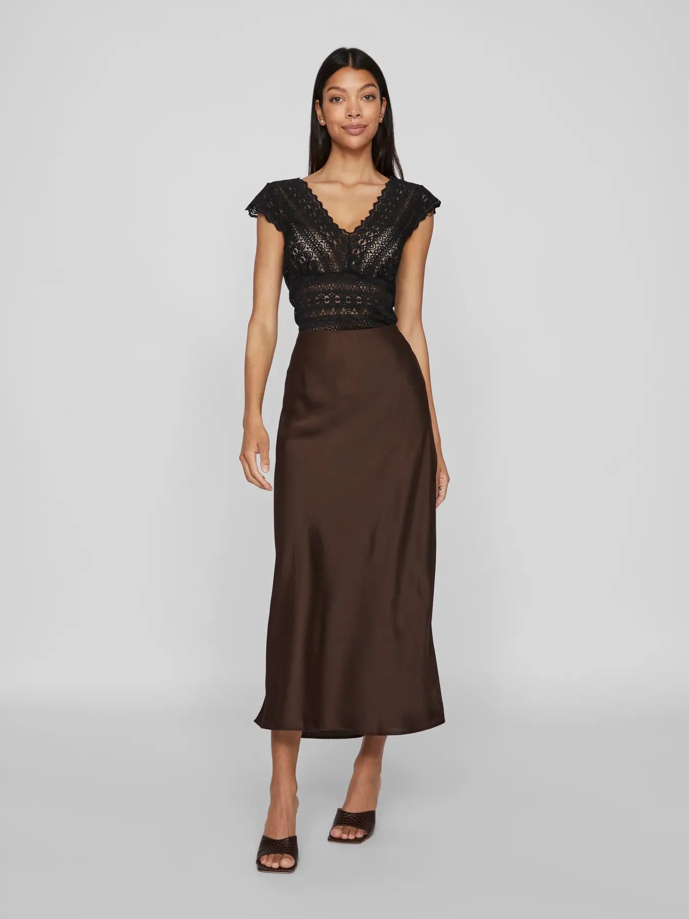 Vila | Satijnen rok Ellette coffee bean