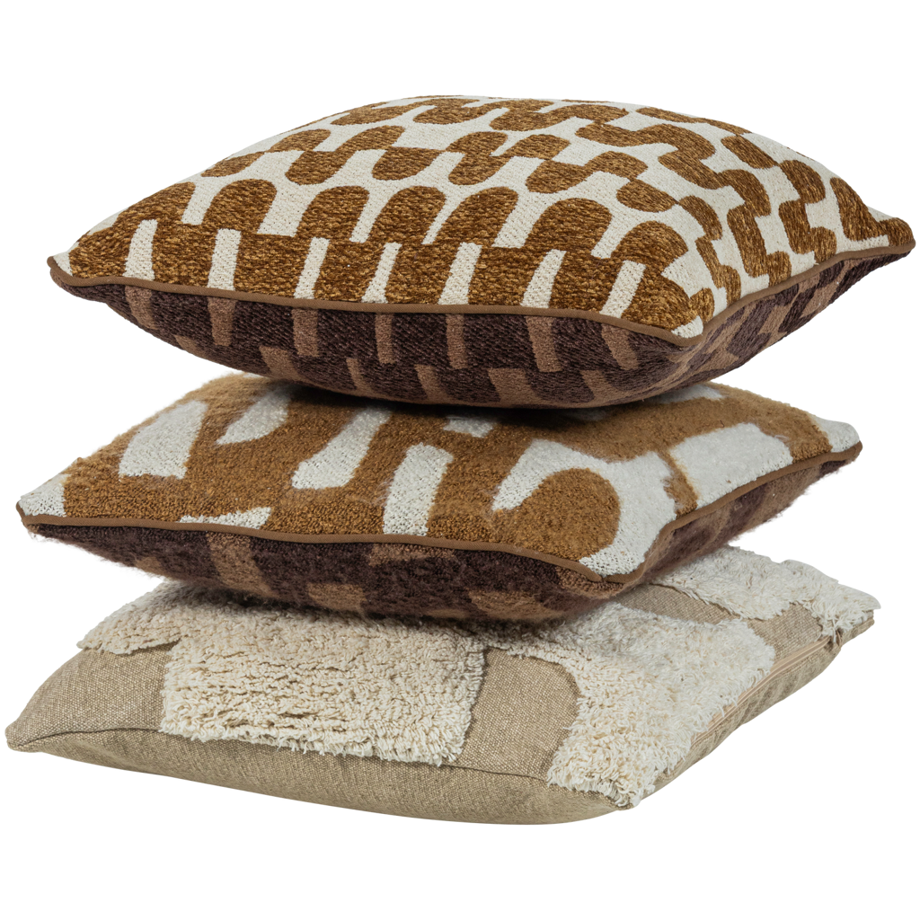 Woood | Kussenset Fayden chenille bruin naturel - set van 3