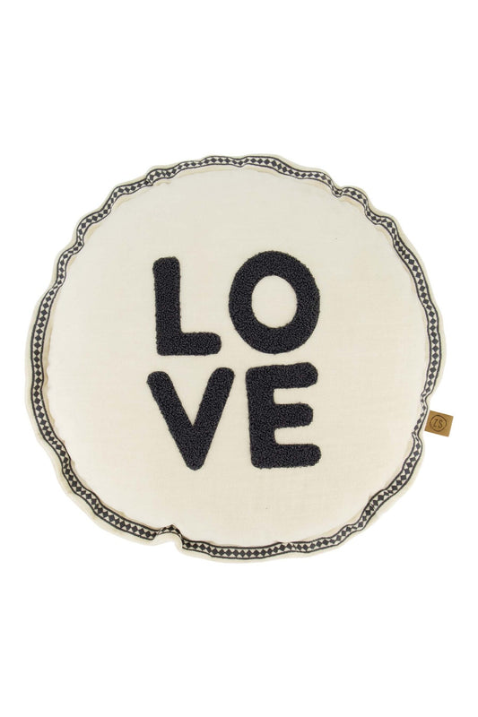 Zusss | Kussen rond love 45cm zand/antracietgrijs