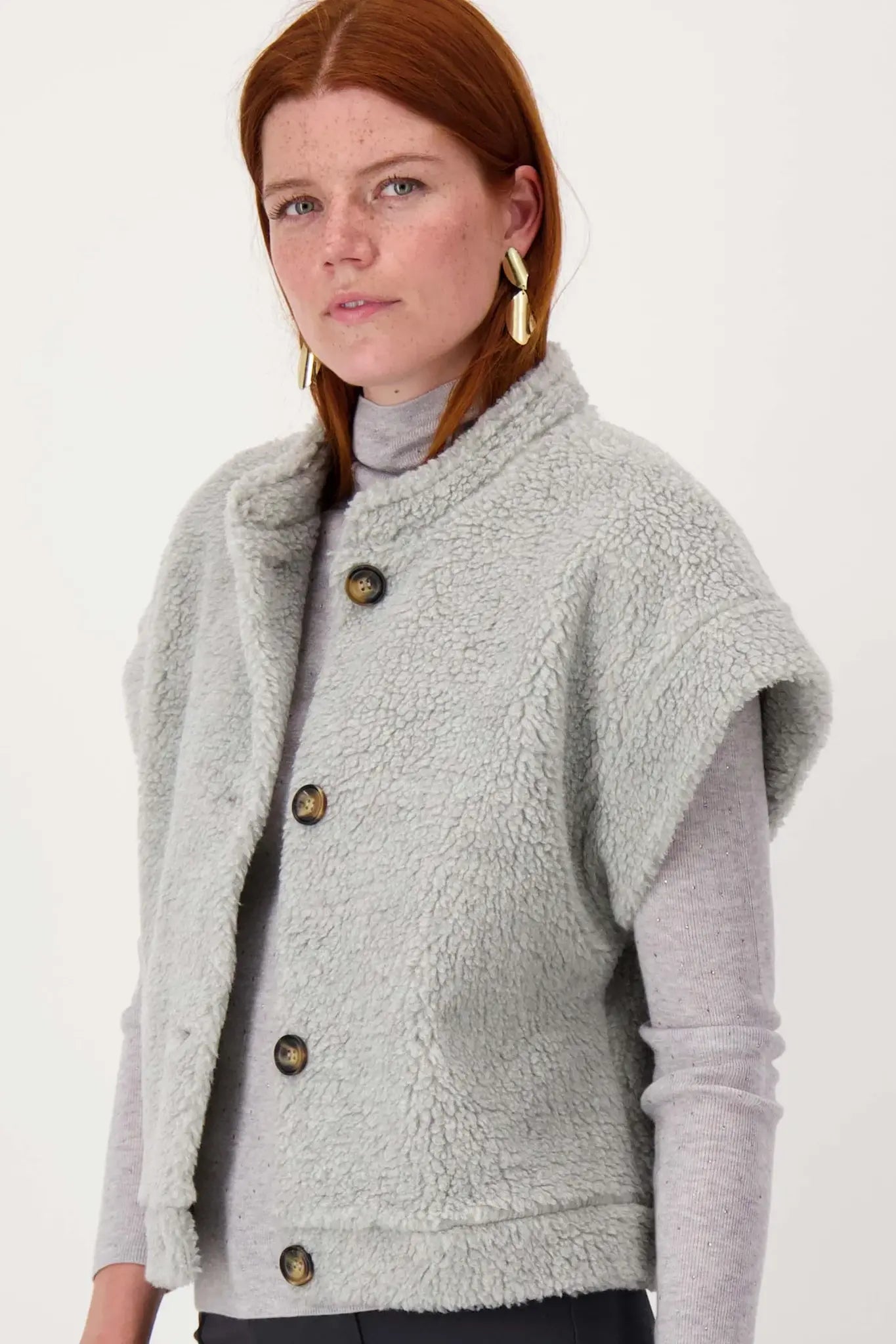 Zusss | Gilet teddy kort middengrijs