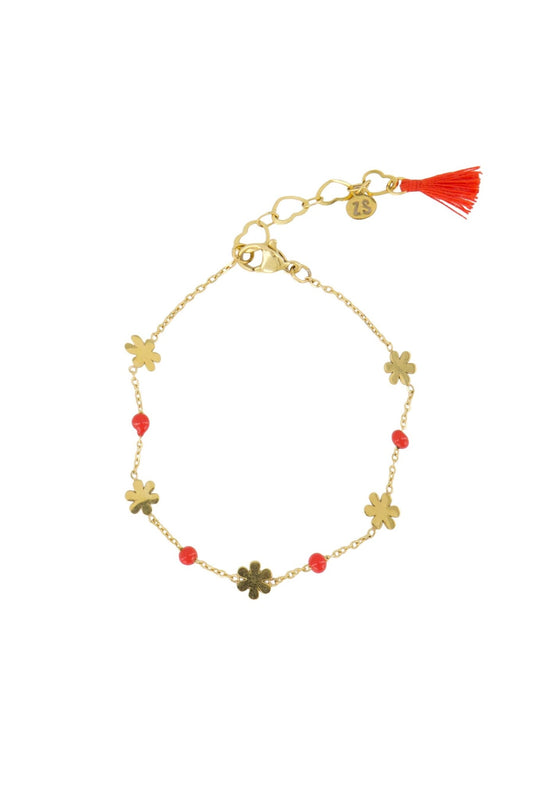Zusss | Armband bloem oranjerood/goud