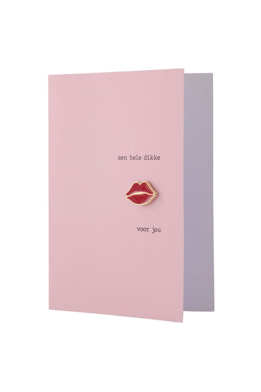 Zusss | Wenskaart kusje broche roze/rood