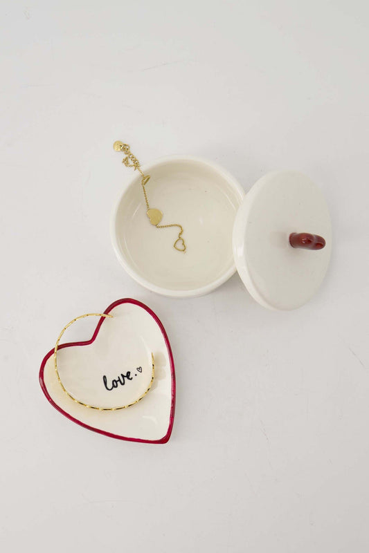 Zusss | Bewaarpot keramiek hartje wit/rood