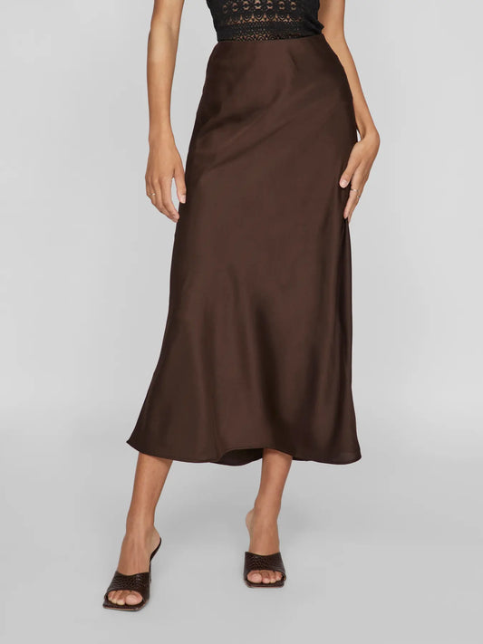 Vila | Satijnen rok Ellette coffee bean