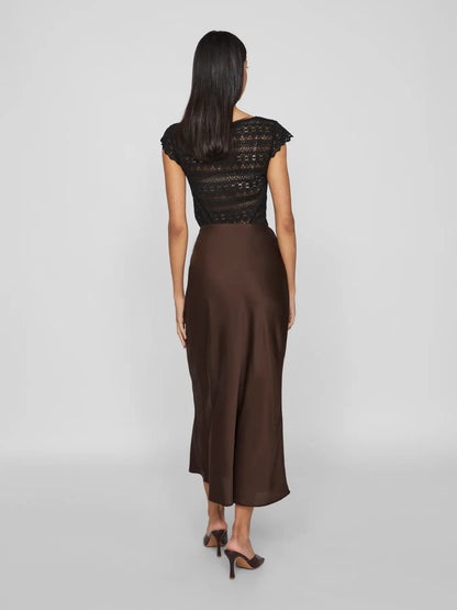Vila | Satijnen rok Ellette coffee bean