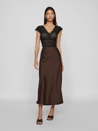 Vila | Satijnen rok Ellette coffee bean