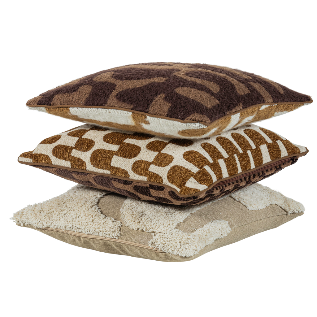 Woood | Kussenset Fayden chenille bruin naturel - set van 3