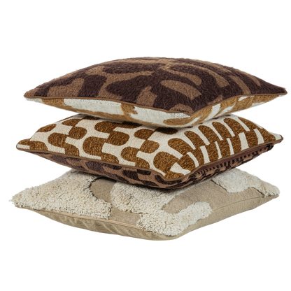 Woood | Kussenset Fayden chenille bruin naturel - set van 3