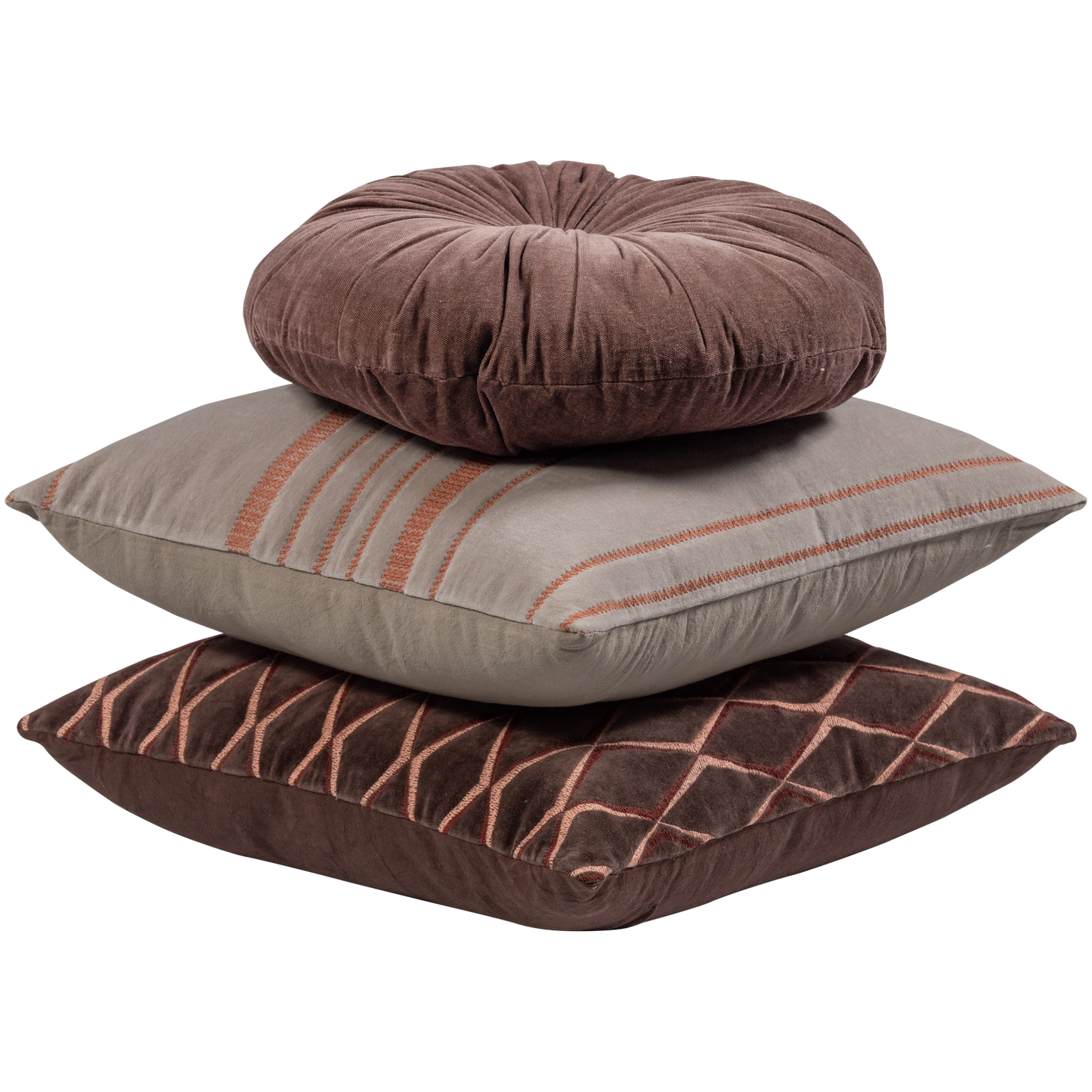Woood | Kussens Aziz set van 3 velvet bruin/naturel