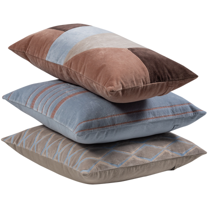 Woood | Kussenset Laon velvet naturel blauw - set van 3