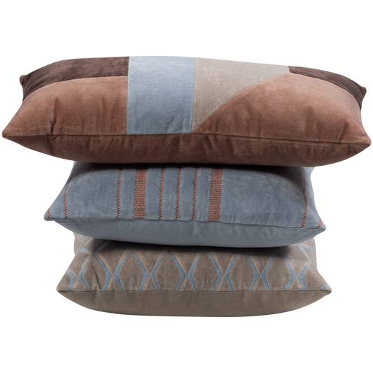 Woood | Kussenset Laon velvet naturel blauw - set van 3