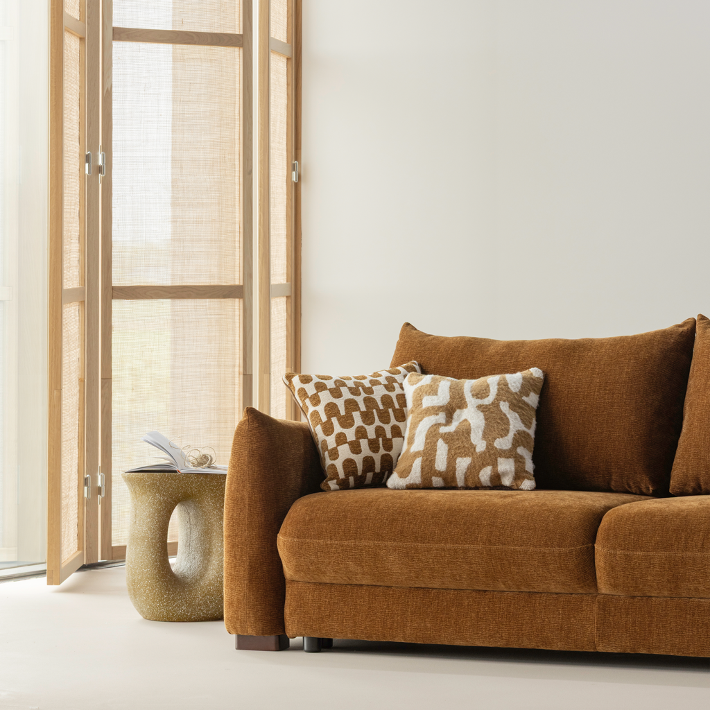 Woood | Kussenset Fayden chenille bruin naturel - set van 3