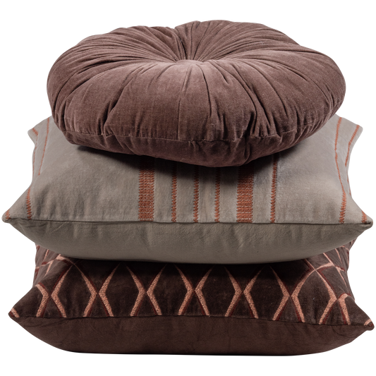 Woood | Kussens Aziz set van 3 velvet bruin/naturel