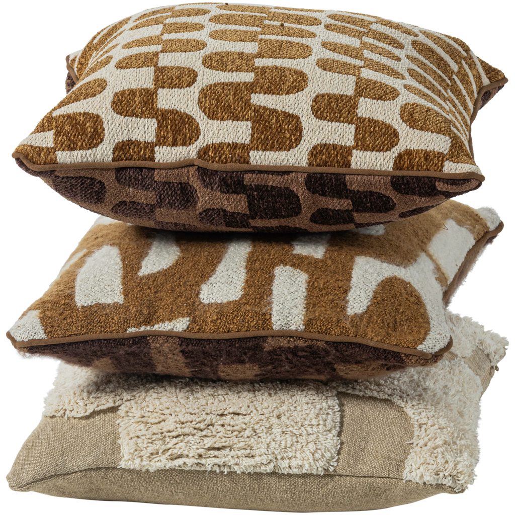 Woood | Kussenset Fayden chenille bruin naturel - set van 3