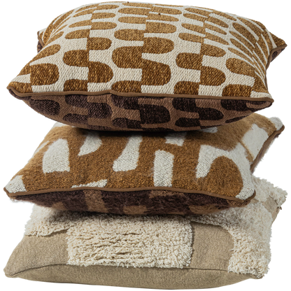 Woood | Kussenset Fayden chenille bruin naturel - set van 3