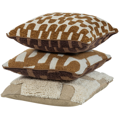 Woood | Kussenset Fayden chenille bruin naturel - set van 3