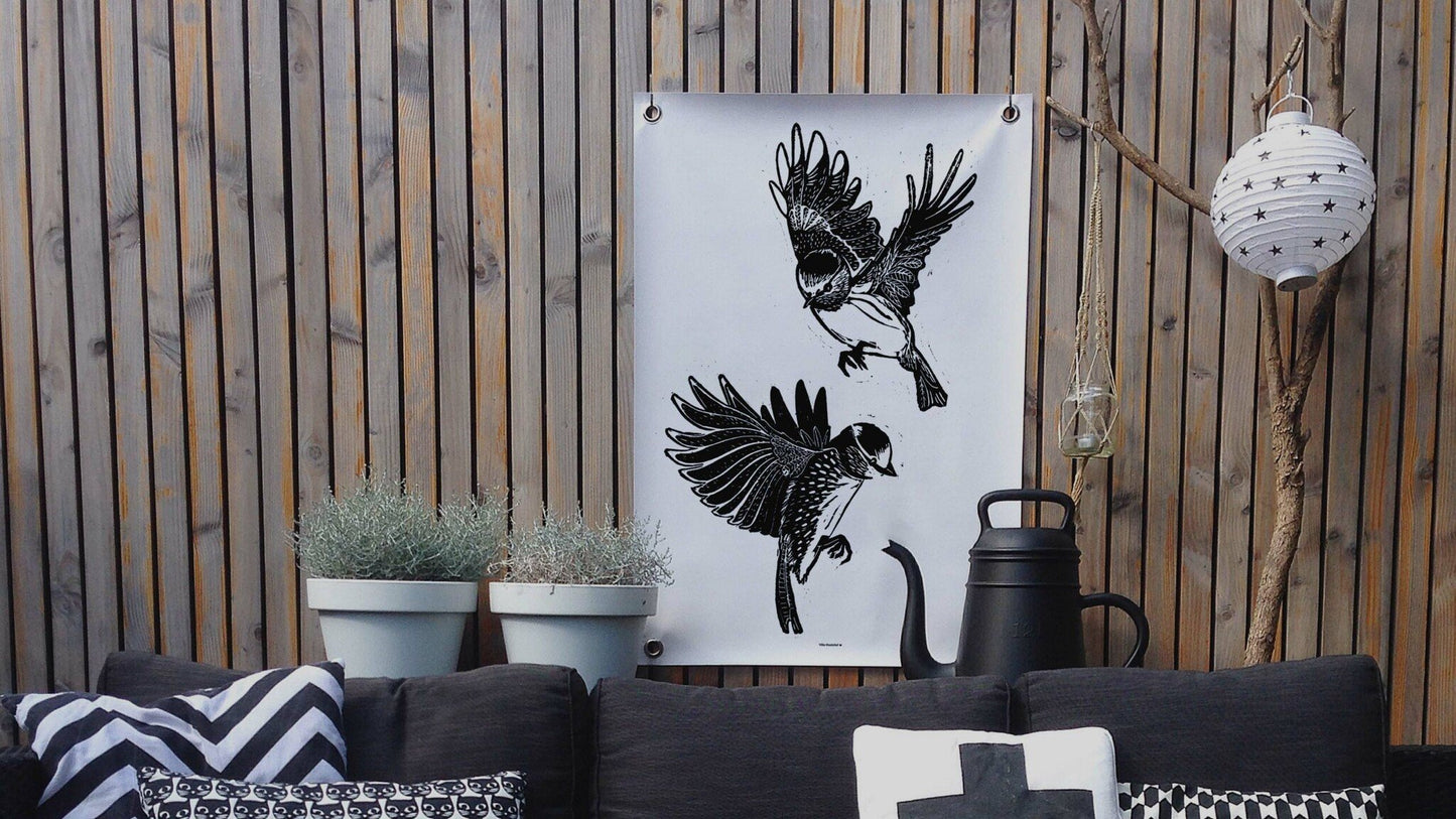 VM | Tuinposter vogels zwart wit